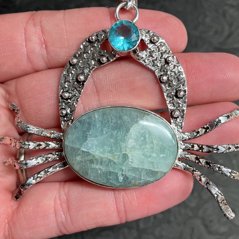 Cancer Crab Zodiac Astrology Aquamarine Pendant Stone Crystal Jewelry Ornament - Picture 3 of 6